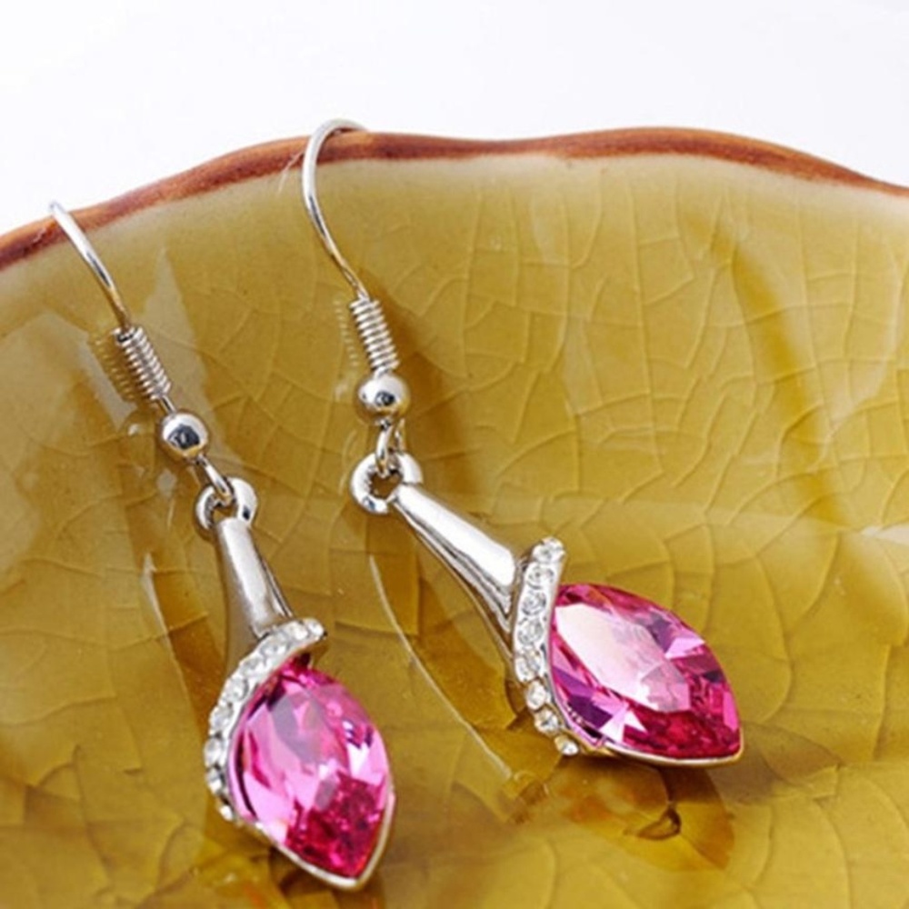 Handmand silver drop earrings simulated ruby pink
